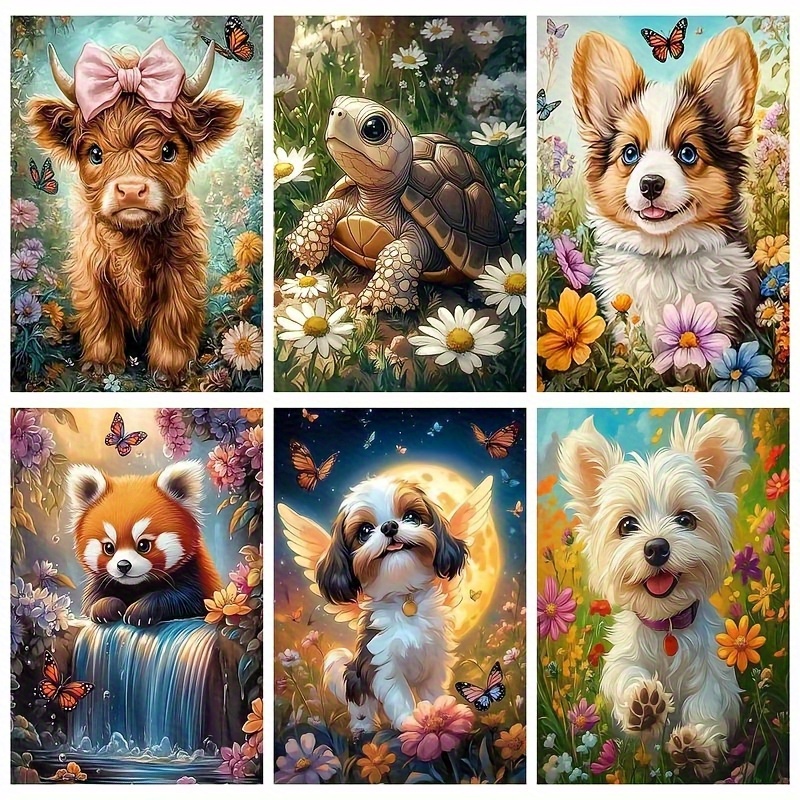 6-pack 5d Diamond Painting Animal And Floral Kit Home Decoration Rhinestone Picture 20x 30cm/7.8x 11.8inch Frameless