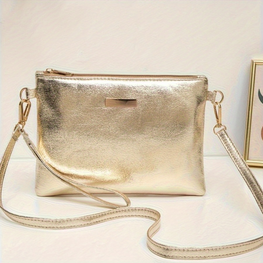TEMU 2 Options de Couleurs, Sac Bandoulière Femme - Mini Sac à Main Carré Minimaliste en Métal, Matériau PU avec Bandoulière Détachable, Étui Clutch