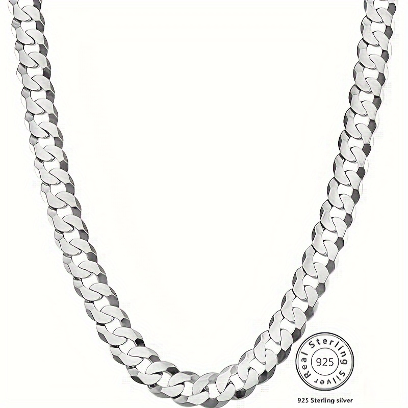 

925 Sterling Silvery Total Weight 13 Grams Length 22 Inches Italian 7mm Cut Cuban Chain Necklace, Suitable For Men And Women, , Gift