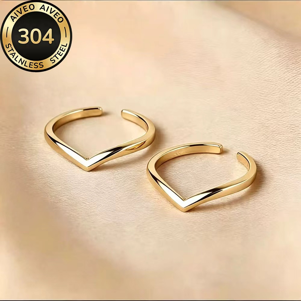 2pc Golden Stackable Open Rings Set, Hypoallergenic Stainless Steel
