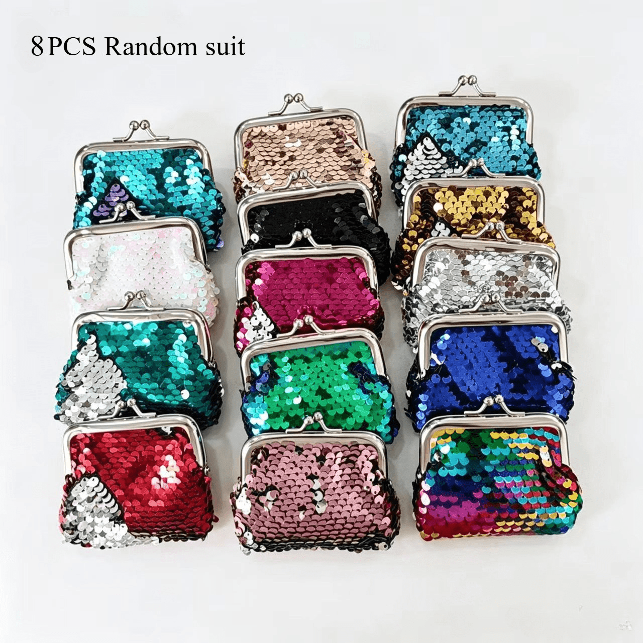 TEMU Lot de 8 portefeuilles à monnaie brillants et tendance pour femmes, sac de rangement pour portefeuille, mini portefeuille pour les vacances, les
