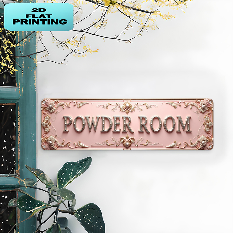 TEMU 2d Flat, 1pc Powder Room Sign Vintage Aluminum Sign, 4x16 Inch Uv Printed Retro Plaque, Perfect For Home, Garage, Cafe, Restaurant, And Bar