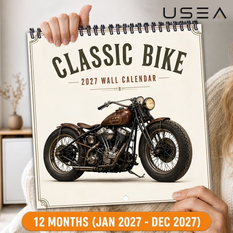 TEMU 1pc 2027 Wall Calendar, Vintage Classic Motorcycle 2027 Wall Calendar 12 Months Yearly Organizer Monthly Planner Habit 8.3x8.3 Inch Square Twin