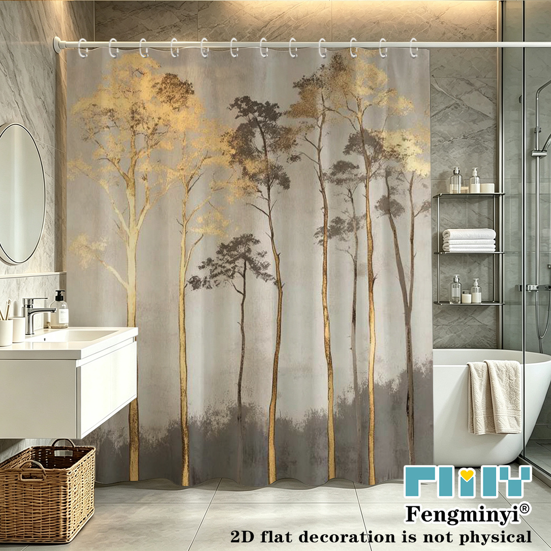 TEMU 2d Flat, 2d Curtain, 1pc, Elegant Beige With , Multiple, Pattern Print, Easy To Clean, Modern, Spa-like , Geometric Pattern, Aesthetic, Multiple