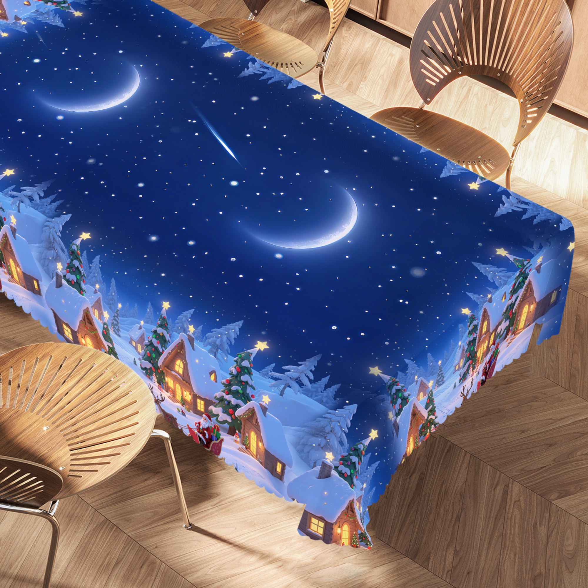 TEMU 1pc Christmas Eve Tablecloth, Perfect For Christmas Decoration, In Rectangular And Round Shapes, With Embossed Edge . Suitable For Home And