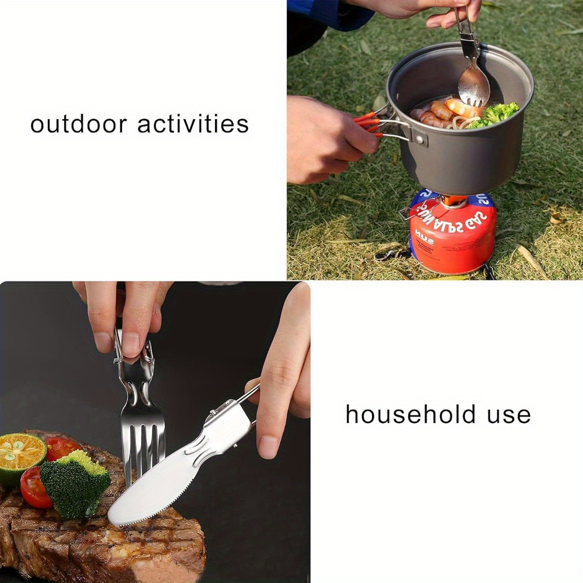 4pcs compact folding camping utensil set heavy duty 304 stainless steel 18 10 flatware with spoon fork knife portable travel cutlery for backpacking hiking picnics dishwasher   saving design for     for home on the go use Product details 2