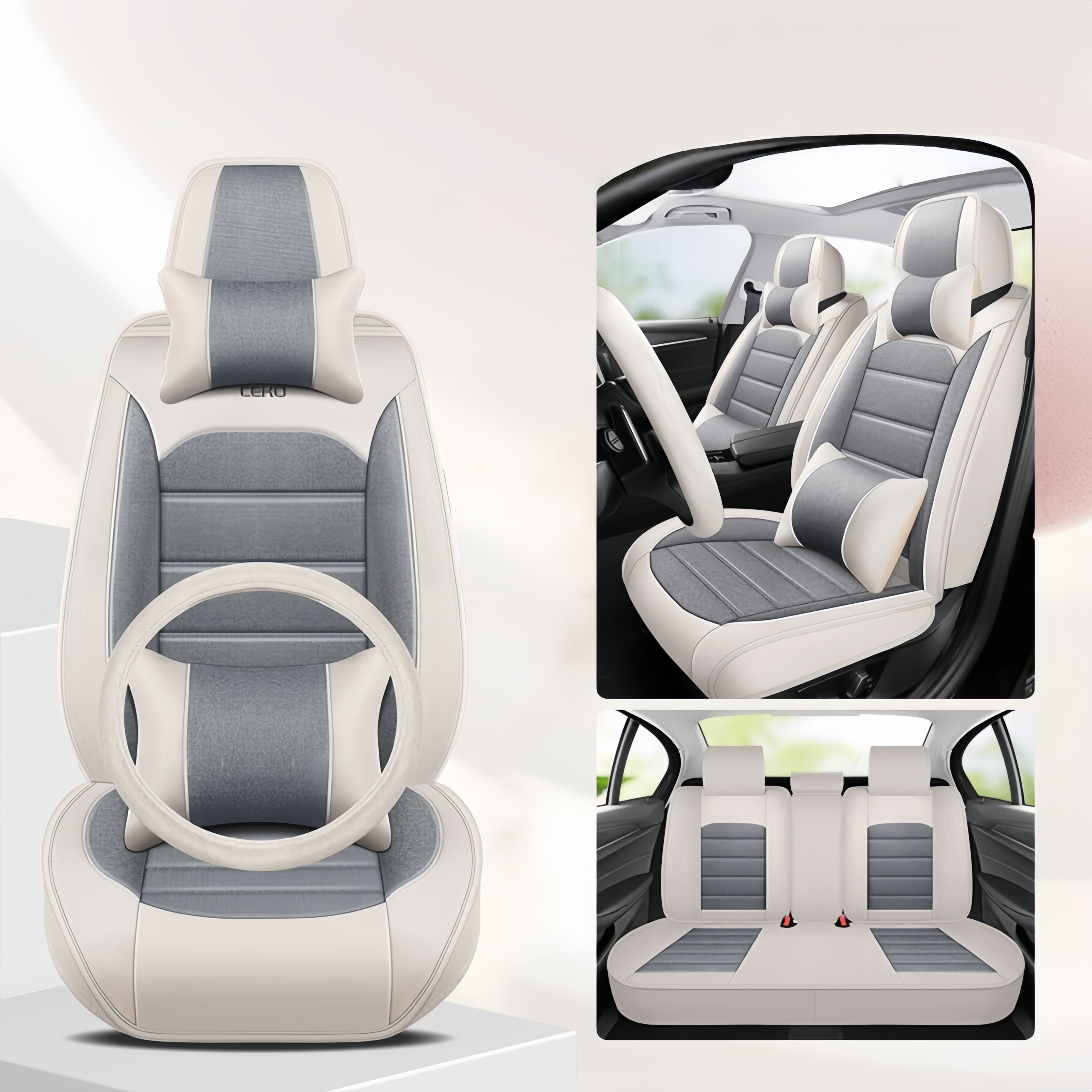 TEMU Universal 5-seater Vehicle Seat Cover Set, Fiber Surface And Sponge Filling, Easy To Clean, Full Coverage Seat Protection Compatible With Most
