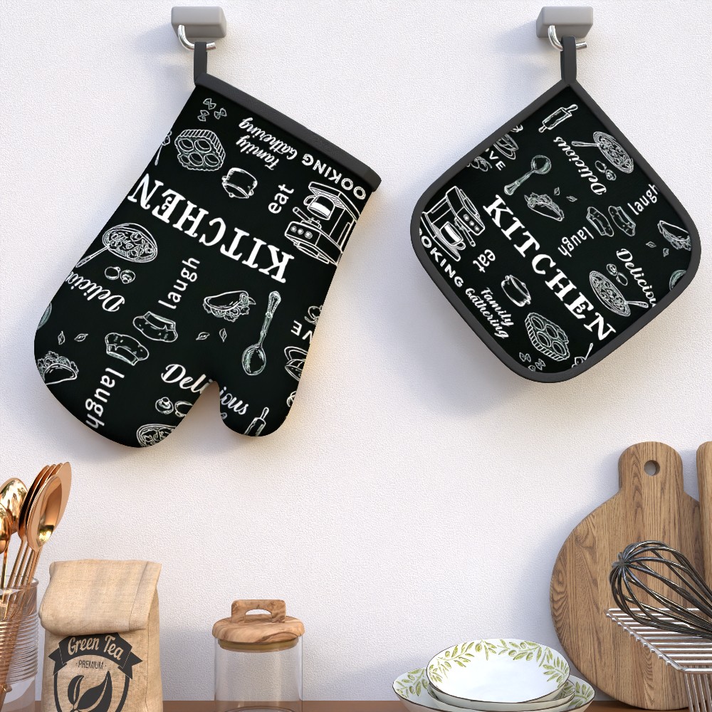 Of 2 Oven Mitts And Pot Mats Measuring 10.6 By 6.7 Inches, Featuring A Design. Are Heat Resistant And Non-slip, Making Them A Unique Gift For Family Baking Occasions, Suitable For Everyday Kitchen Use