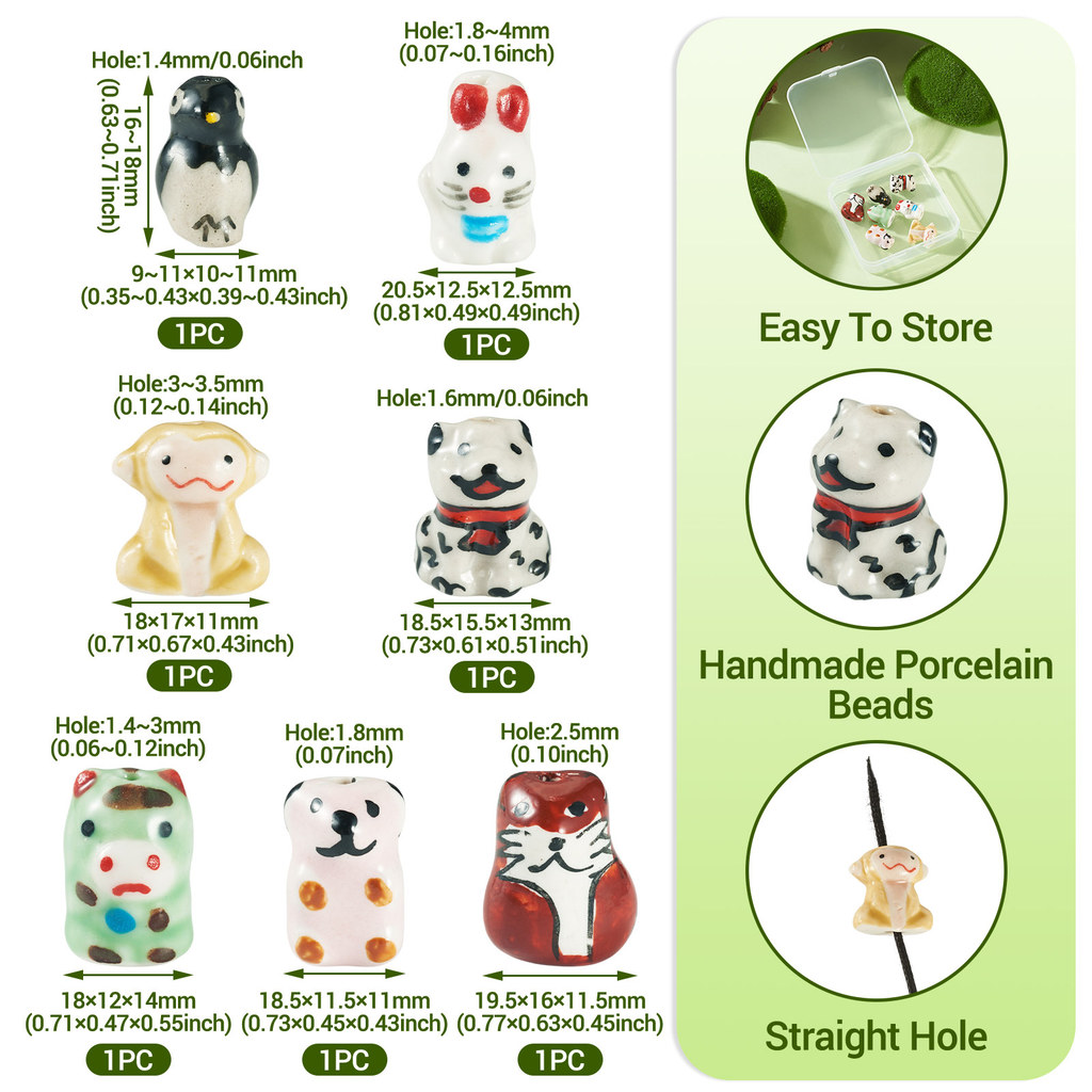 7pcs Handmade Porcelain Beads for DIY Jewellery Making