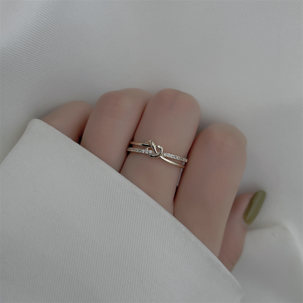 1pc Light Luxury  Copper Rose Golden Knotted Cross-woven Full Open Ring for Women, Suitable for Daily Wear, Parties, and Gatherings