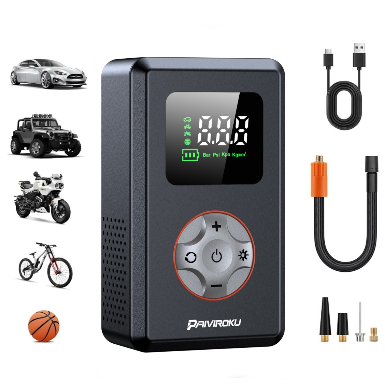 TEMU Tire Inflator Portable Air Compressor 150 Psi Cordless Mini Bike Tire Pump, Air Pump For Car With Pressure Gauge, Led Light