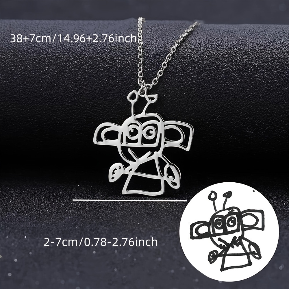 TEMU Custom Cartoon Graffiti Stainless Steel Necklace- Personalized Jewelry For Birthday, Mother's Day, And Christmas Gifts