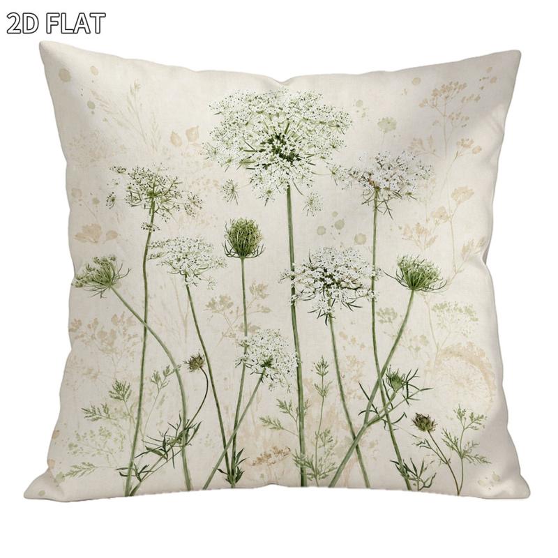 TEMU Vintage Floral Pillowcase, 18x18 Inches 1pc, Soft Natural Botanical Print, Square 2d Flat Design, Beige Background With White Wildflowers, For