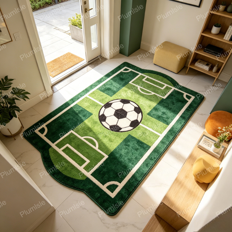 TEMU Soccer Field Rug With Stripes Suitable For Bedroom, Living Room, Room - Plush Carpet Suitable For Use, Machine Washable Anti-slip Mat, Irregular