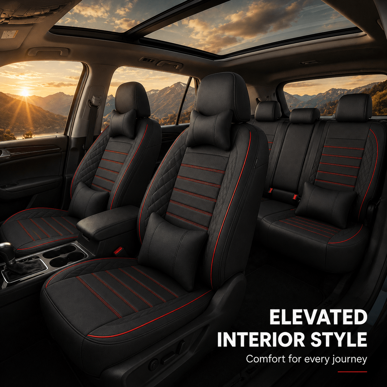 Image of Stretchy Faux Leather Car Seat Covers Full Set, Front And Rear Seat Protectors, Interior Upgrade, Fit For Most Sedans, Practical Car Additions For Daily Commutes And Long-distance Travel