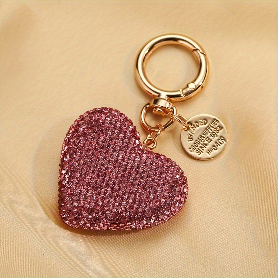 TEMU [elegant Rhinestone Keychain] 1pc Elegant Rhinestone Heart Keychain- Alloy Ladies Novelty Keyring- Decorative Car Key Pendant For Bags And