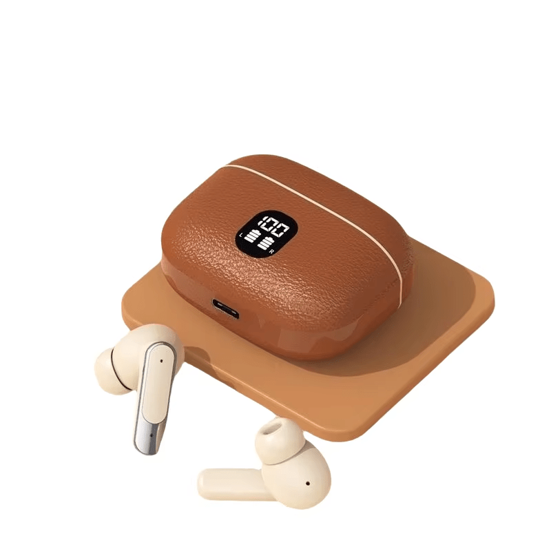 TEMU New Leather Texture In-ear Earplugs, Original Headphones Anc, Bt5.3, Wireless Low Latency, Tws Noise Cancellation, Smart Digital Display