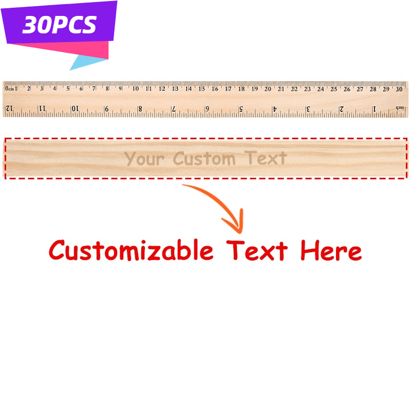 TEMU 30pcs Personalized Engravable Natural Wood Ruler, Custom Printed Custom Text Wooden Straight Ruler, 5.90/ Inch Double Scale Measuring Ruler