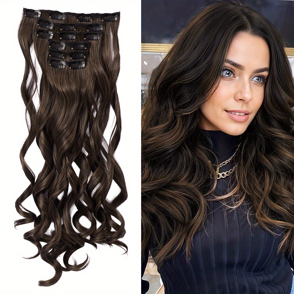 removable hair topper hair topper for women hair extensions clip in 6pcs 7pcs brown hair extension long wavy   clip in hair extension hair pieces for women blonde hair topper wig tools details 1
