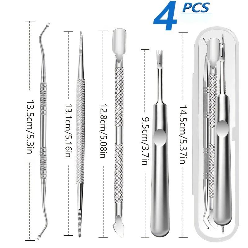 4pcs Cuticle Pusher and Ingrown Toenail Tool Set for Nail Care