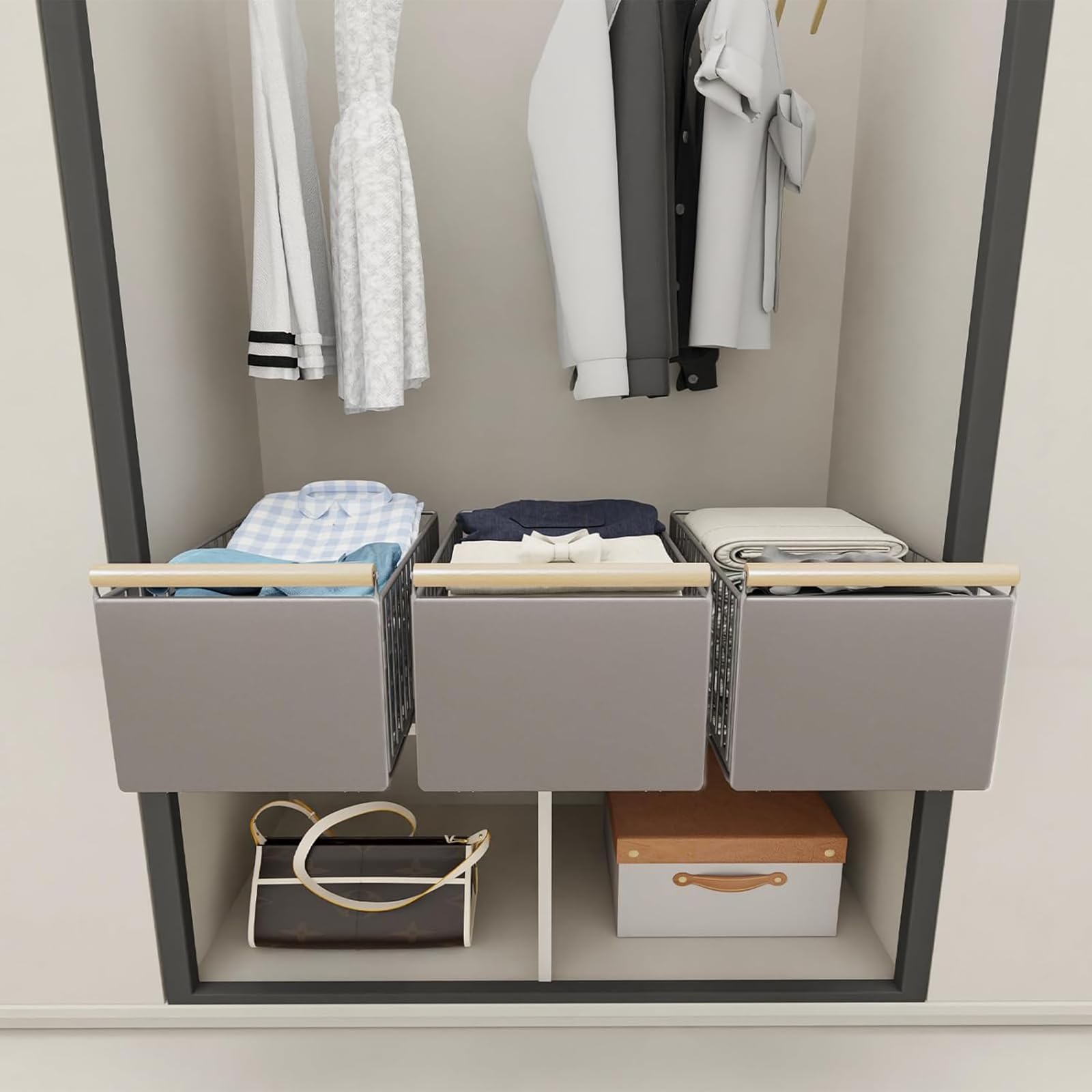 2pcs Metal Pull Out Cabinet Sliding Basket Organiser with Handle
