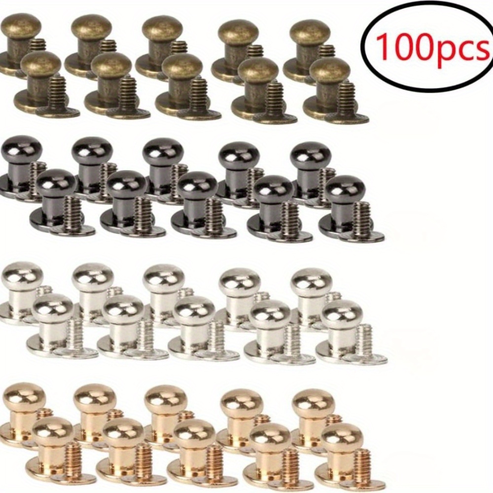 TEMU 100pcs Rivets Bouton Rivets à Tête Ronde Solide, Vis à avec Double Capuchon Rond, Accessoires de Quincaillerie pour Sacs Boîte en Cuir