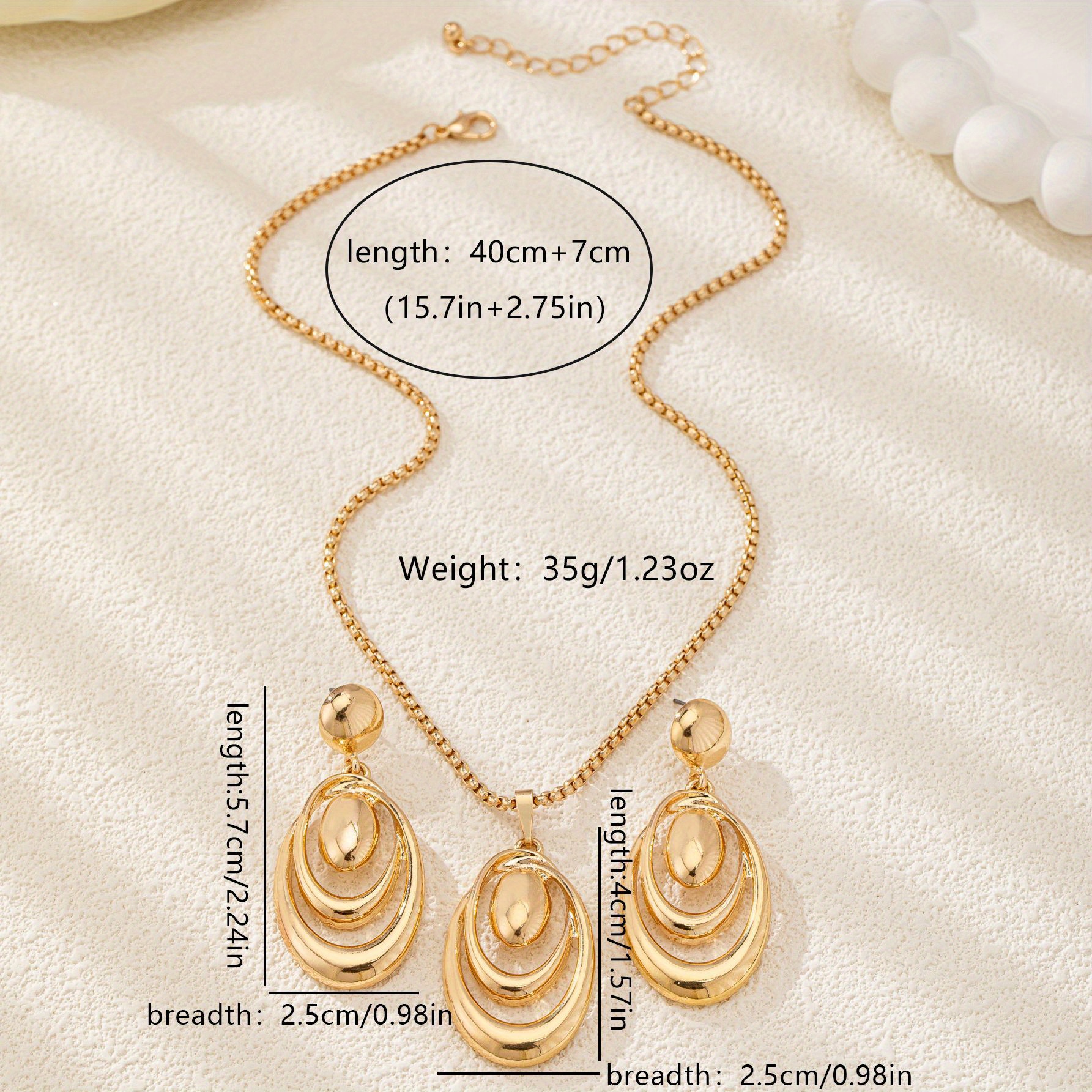 TEMU The Fashionable Multi-ring Teardrop-shaped Earrings And Necklace Three-piece Set Is Suitable For Ladies' Daily Banquets