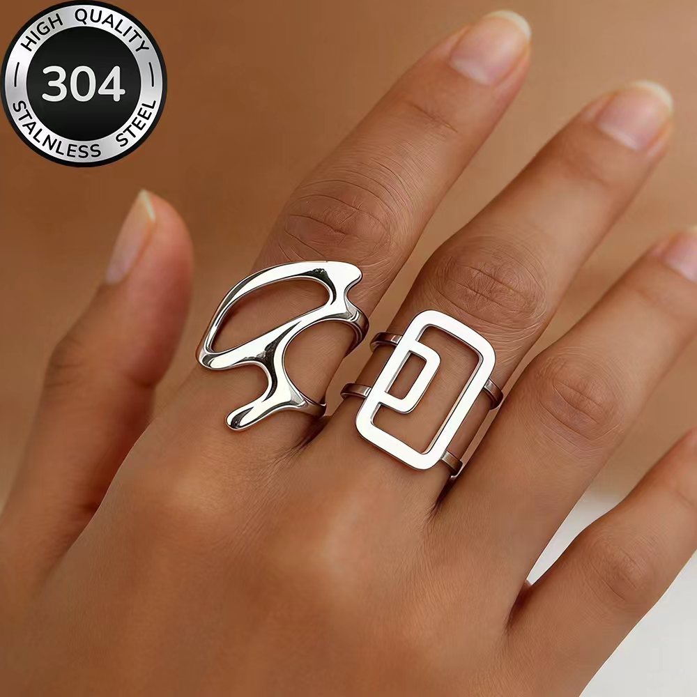 2pc Women's Golden Stackable Open Ring Set, Elegant Design