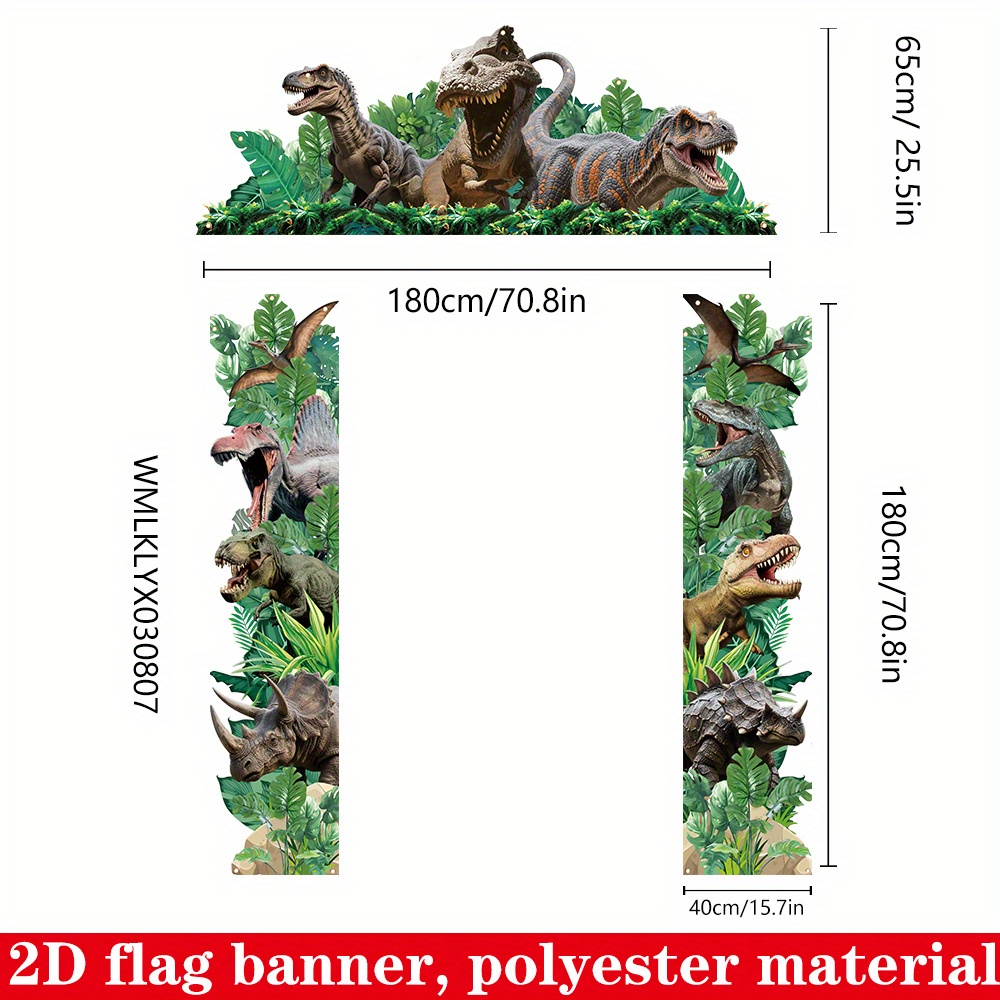 TEMU Bannière 2D plate, bannière drapeau dinosaure pour anniversaire, 3 pièces 180cm * 65cm/70.8in * 25.5in, 180cm * 40cm/70.8in * 15.7in, matériau