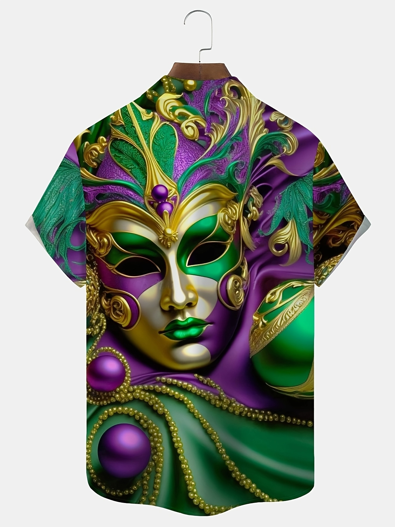 estampado digital - camisa hawaiana de manga corta para hombre con estampado de máscara de carnaval y mardi gras