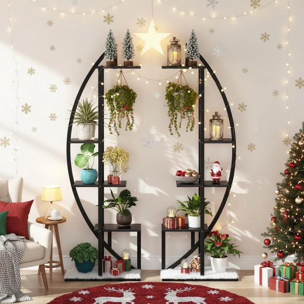 -shelf Plant Rack, Versatile Indoor Flower Display With 2 Curved Shelves For Balcony Or Living Area