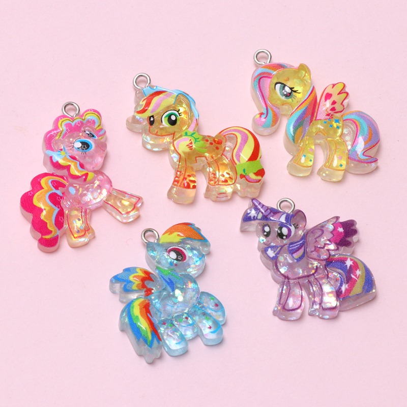 E-shop Pony DIY-Zubehör 5-tlg. niedliches Cartoon-Glitzer-DIY-Harz-Zubehör Schmuckherstellungsset DIY-Anhänger Augenstifte kleine Anhänger