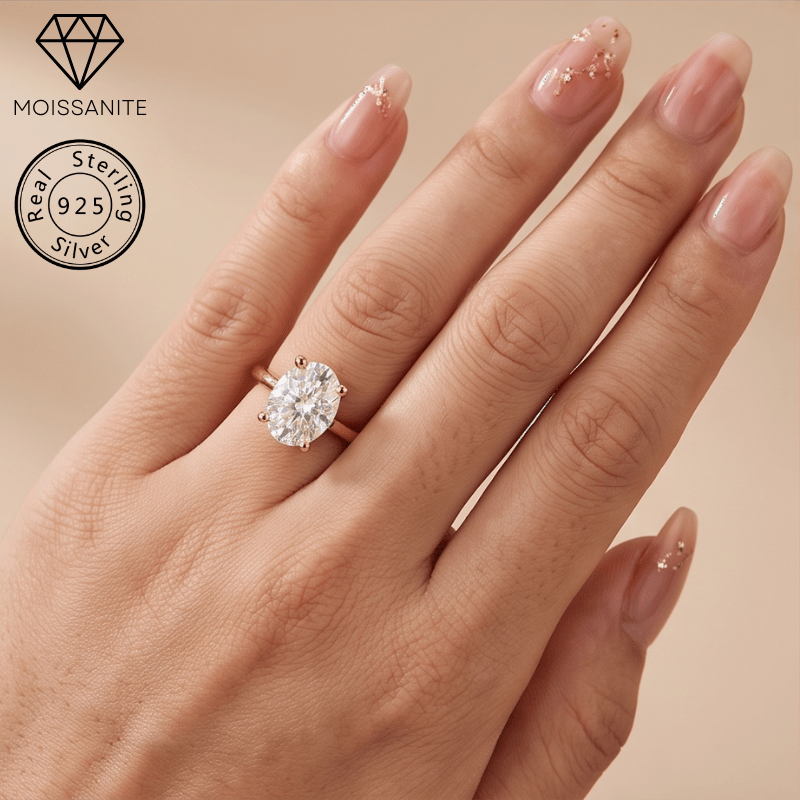 1/2/3 Carat Stylish Oval Cut White Moissanite Golden Ring