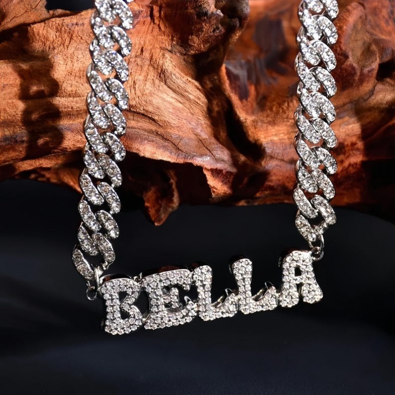 TEMU Custom Bling Name Necklace, Custom 3d Bubble Name Necklace, Initial Letter Jewelry, Sparkling Name Necklace, Valentine's Day Gift, Men's Gift,
