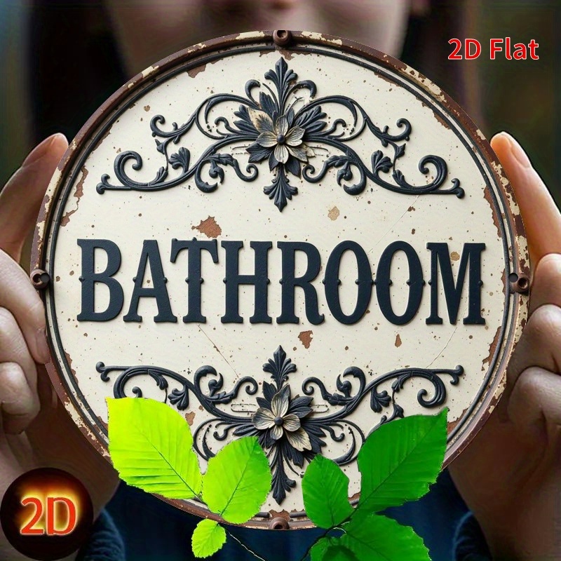 TEMU 2d Flat - [metal Signage] 2d Flat, 1pc, Round 2d Flat Printed Metal Signage, Bathroom Logo, Unique, Durable, Easy-to-hang Metal Decorations For