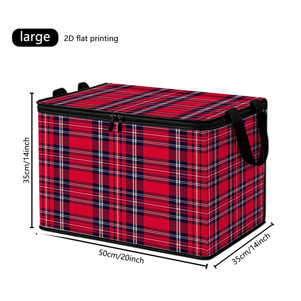 TEMU 1pc Bottom Scottish Plaid Print 2d Printed Fabric Storage Box, With Black Zipper And Black Handle, Suitable For Office Storage, Living Room