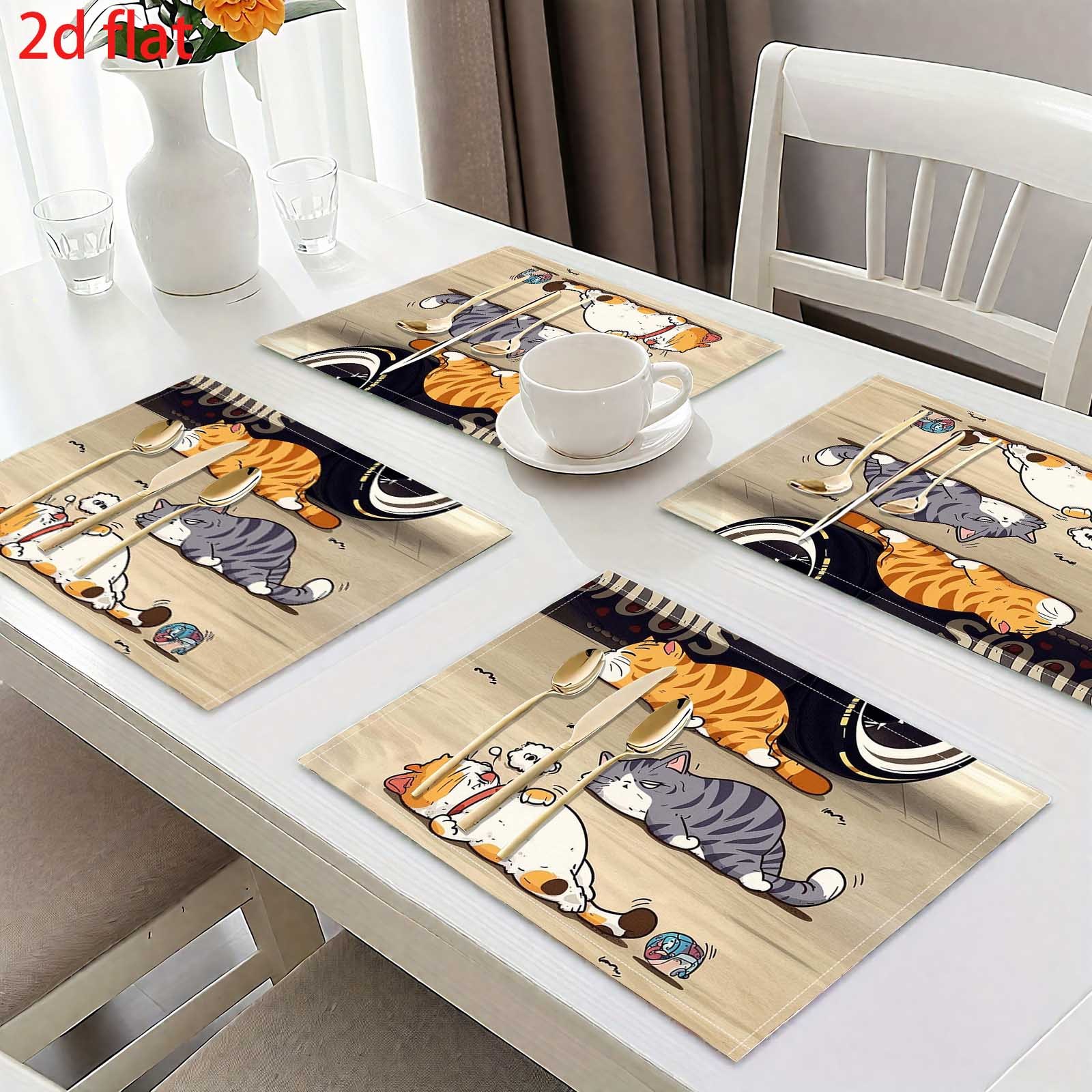 Lot de 4 sets de table chat cartoon, nappes de table douces_voghion.com