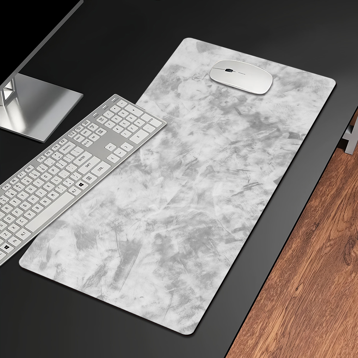TEMU 1pc Gray Marble Gaming Mouse Pad, Minimalist Premium Computer Accessory Extended Desk Mat, Non-slip Edge-locked Office Home Keyboard Pad, Cold