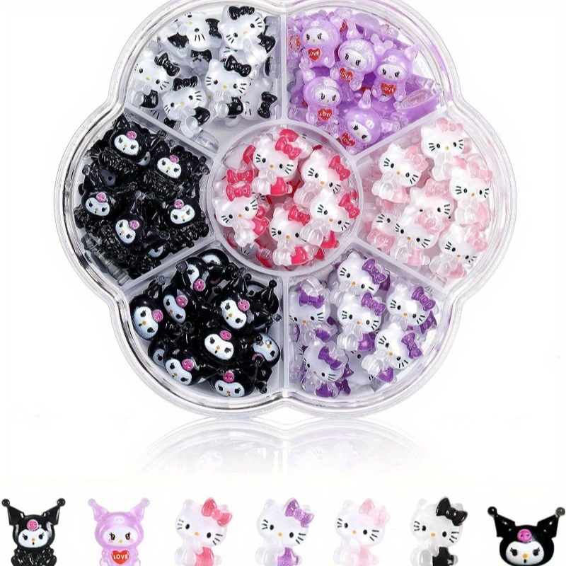Image of 70pcs Hello Kitty & Kuromi Nail Charms - Flat Back Rhinestone Nail Art Decorations With Pink Bows, Y2k Kawaii Manicure Jewelry For Diy Nail Designs (), Nail Charms And Accessories, Charm Accents