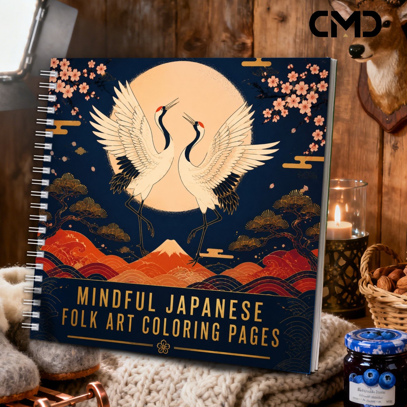 TEMU Livre de coloriage relaxant pour adultes, 1 pièce, 20×20 cm, 24 pages, impression , avec mandala et art japonais (grues à couronne rouge, , )
