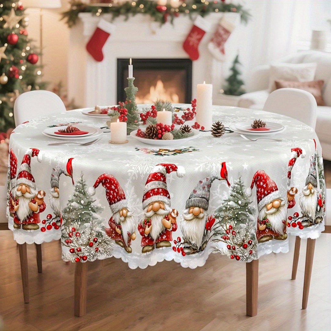 TEMU 2d Flat Tablecover 1pc Christmas Tablecloth, White Decoration, Santa Claus With And Christmas Tree Pattern, Vintage Artistic Style, Suitable For