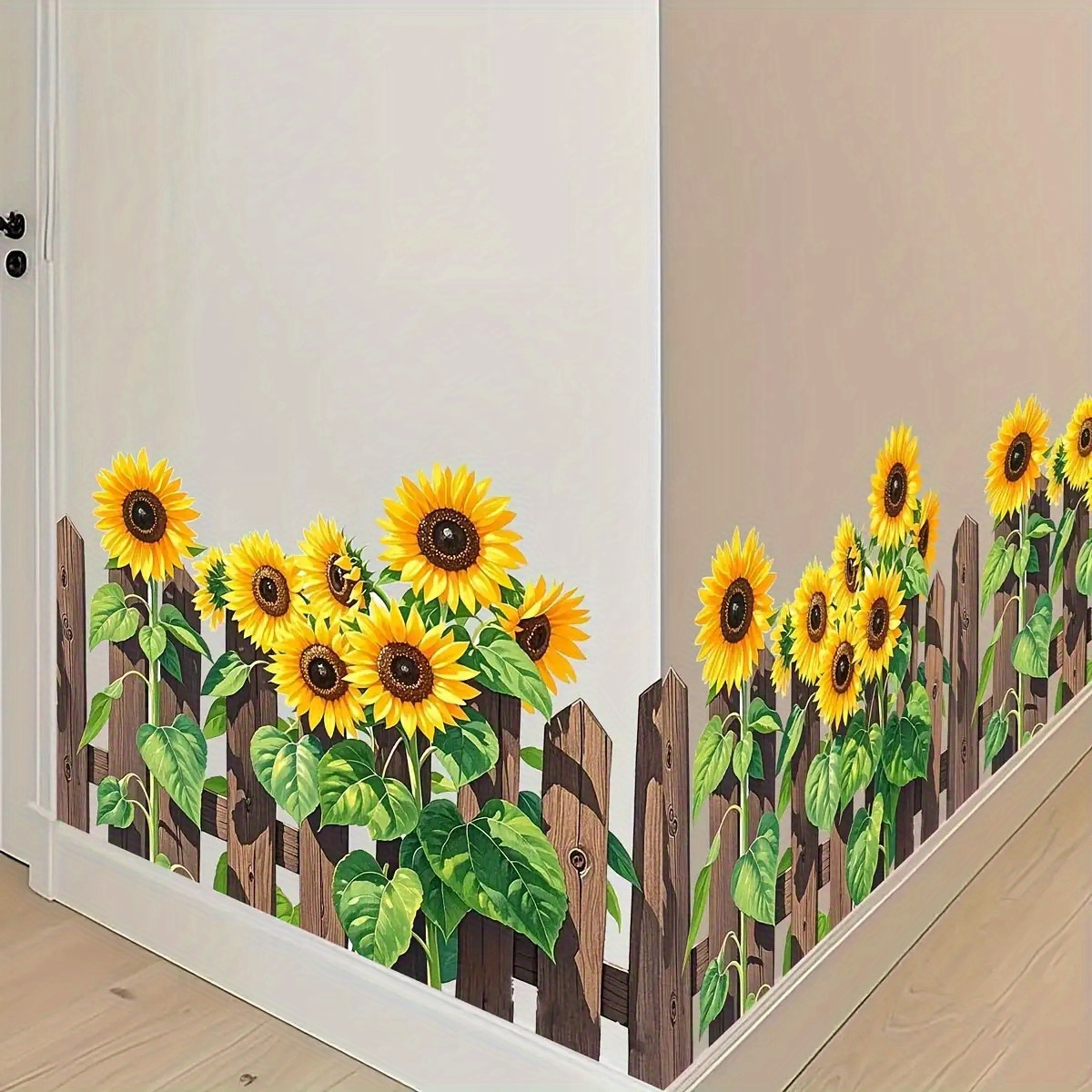 Image of Sunshine Sunflower Fence Decorative Stickers, Suitable For Living Room And Study Wall Bases, A Vibrant Feel To