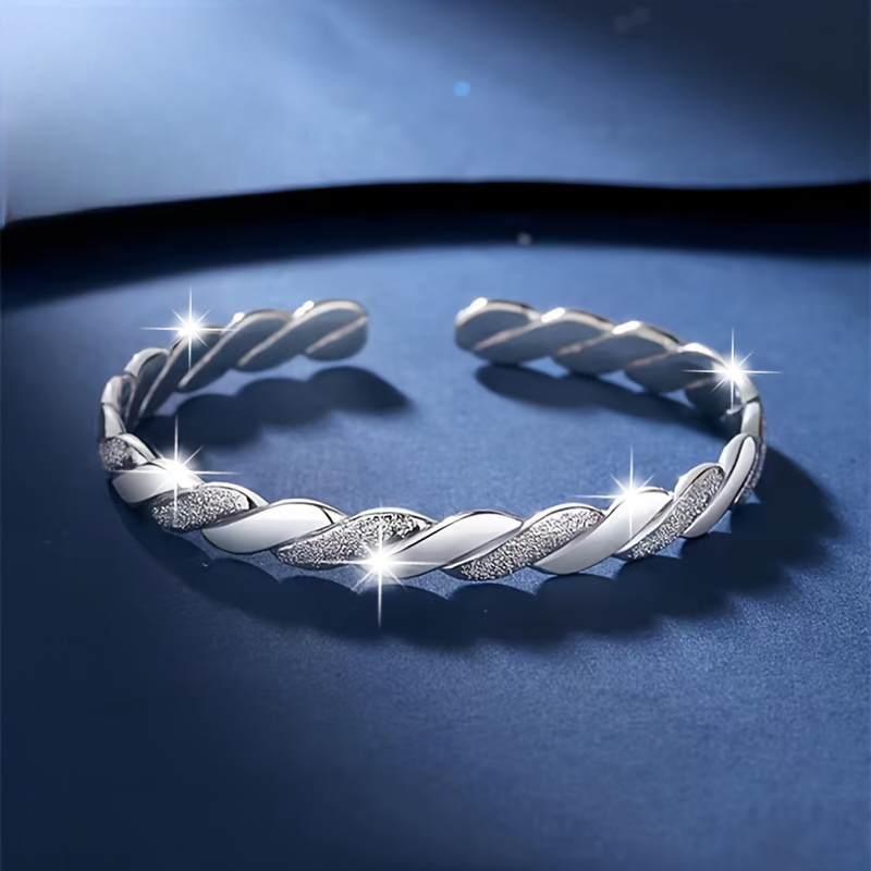 TEMU 1pc Silvery Elegant Twisted Cuff Bracelet For Women, Hypoallergenic Open Bracelet With Textured , Multifunctional Chic Jewelry, Suitable For , Festivals