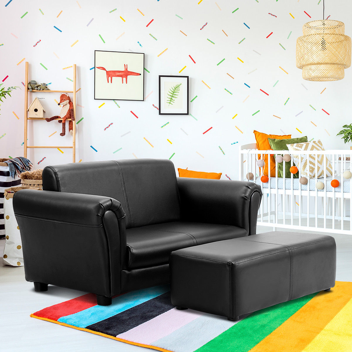 COSTWAY Sofa Set with Two Seats, Armrests, And Footstool, Certified for Safety