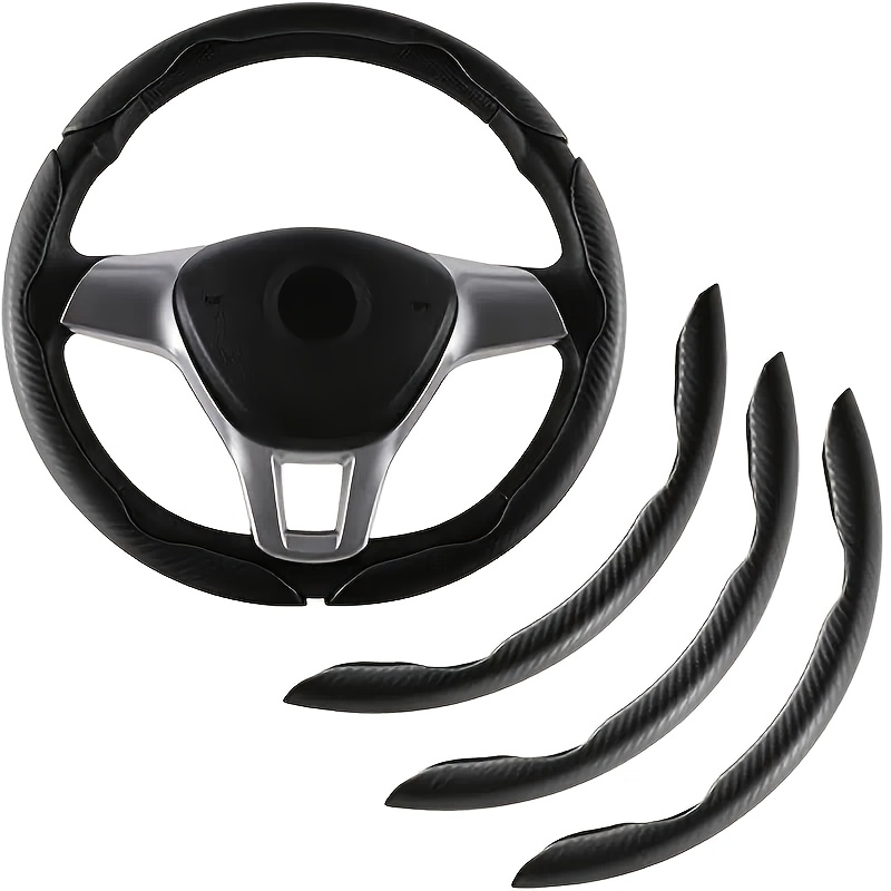 TEMU 3pcs Anti-slip Carbon Fiber Style Steering Wheel Covers, Universal Fit For Car Steering Wheels, Automotive Clip-on Steering Wheel Covers