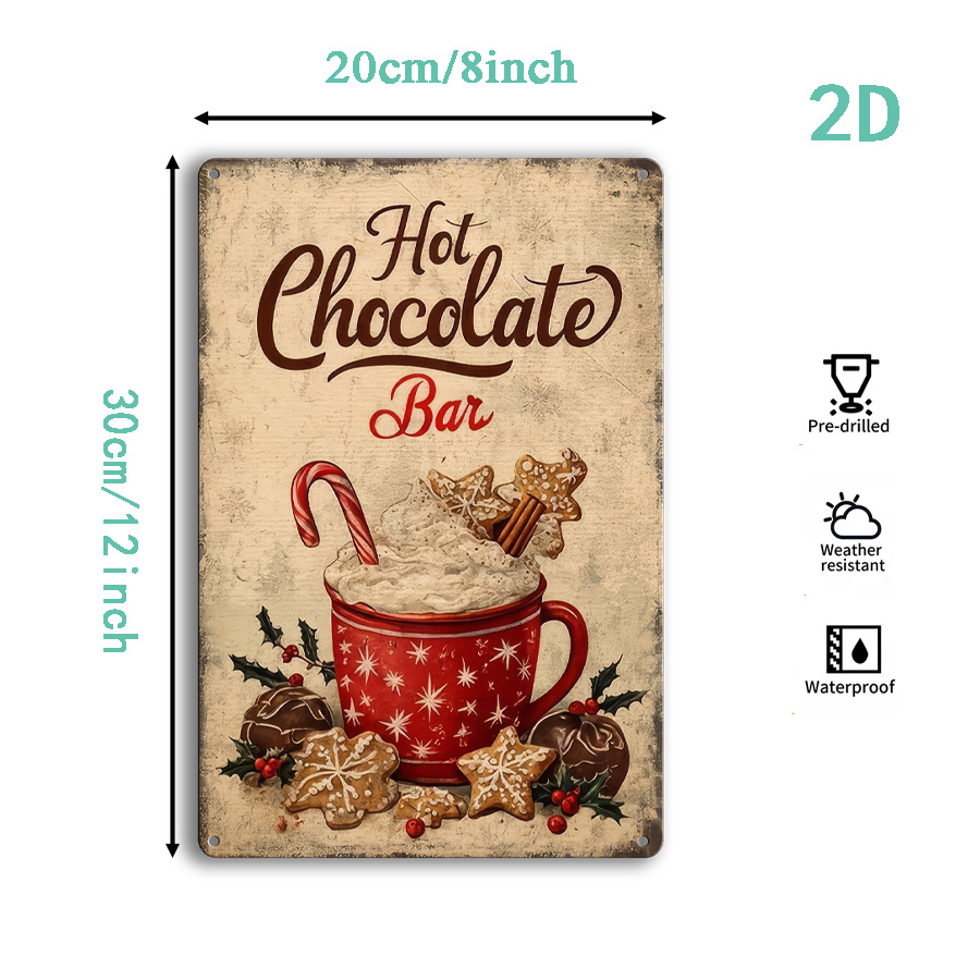 TEMU Vintage Hot Chocolate Bar Metallblechschild mit Lebkuchen-Dekor - "Hot Chocolate" Vintage-Wandkunst für Zuhause, Café, Bar, Garage |