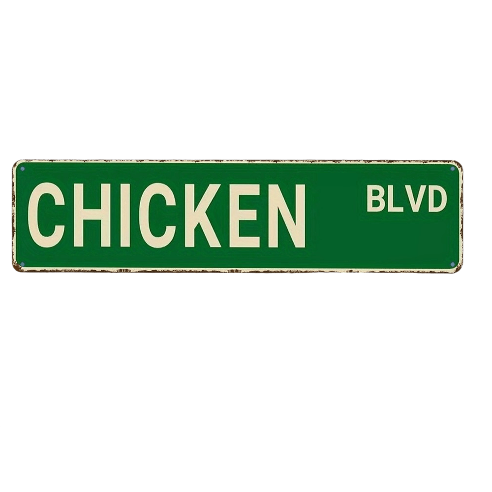 TEMU 2d Flat Funny Street Sign Wall Hanging Sign, Chicken Distressed Farmhouse Rustic Wall Art Decor For Kitchen Porch Yard Garage Home Indoor