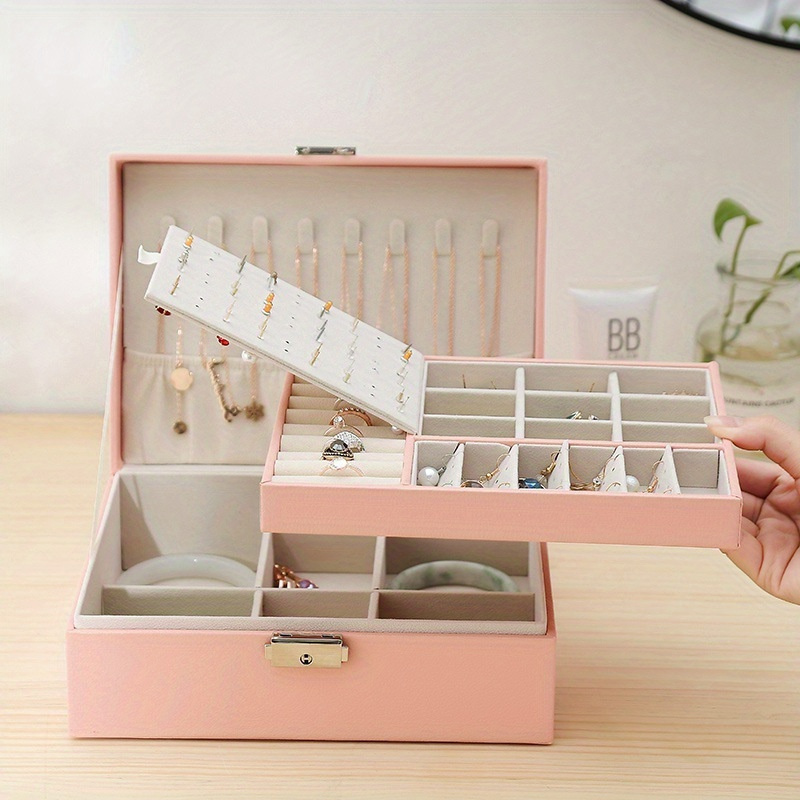 Double Layer Leather Jewelry Box, Portable Organizer