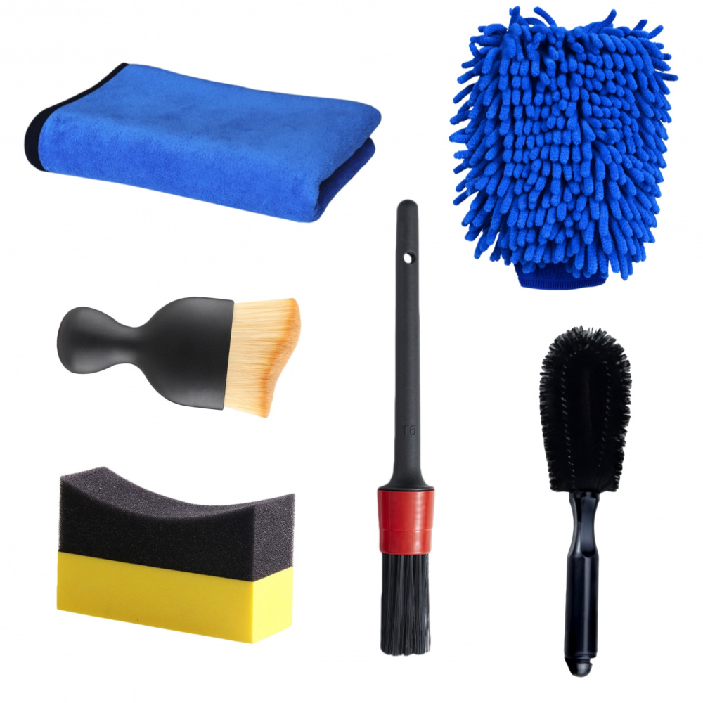 TEMU Kit d'outils de nettoyage auto 17pcs/6pcs, comprenant une brosse de détail multifonctionnelle, une éponge de nettoyage polissante, un chiffon de