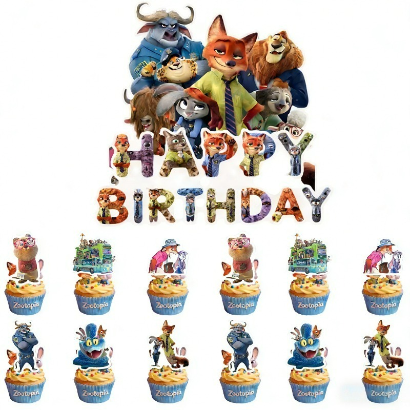 E-shop 13-teiliges/Set Zootopia 2 Serie Poster und Druck Party Geschenkstück-Beutel Set, 1 Stück großes dekoratives Schild und 12 Stück kleine